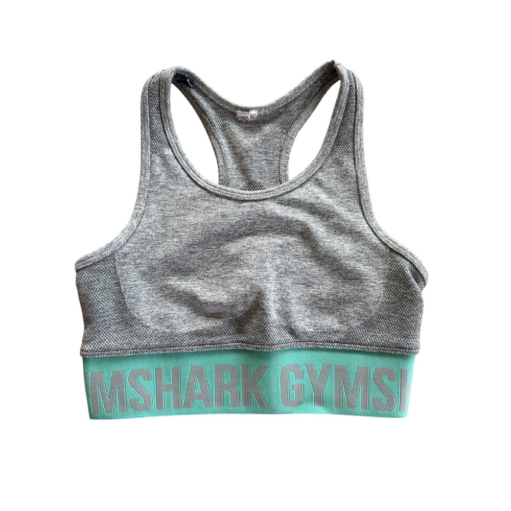 Gymshark‎ Flex Sports Bra Grey Teal Seamless Racerback Womens XS